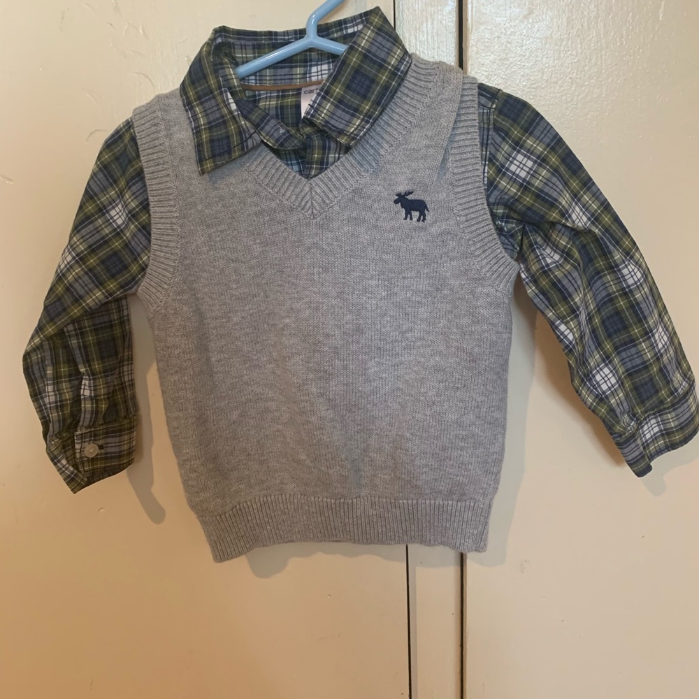 button down shirt and sweater vest